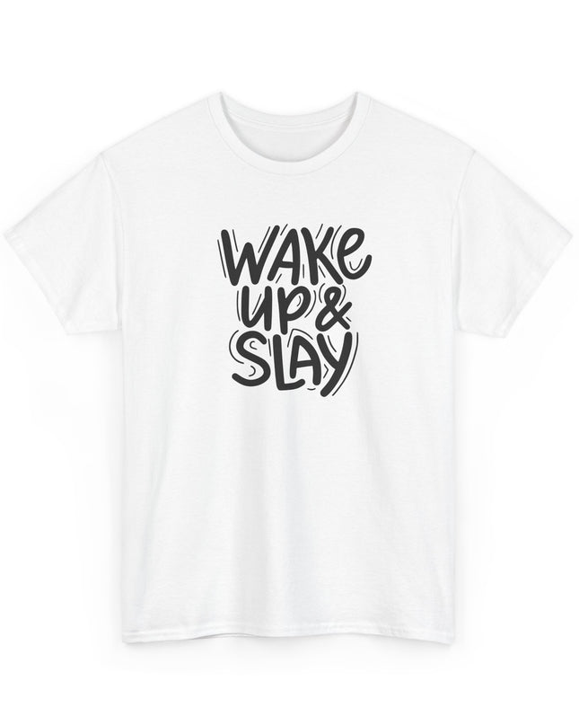 Wake Up Slay The Day T-Shirt Cool Graphic Motivational T-Shirt Crazy Shirt Funny Tee for Men Women Teens Novelty Tee