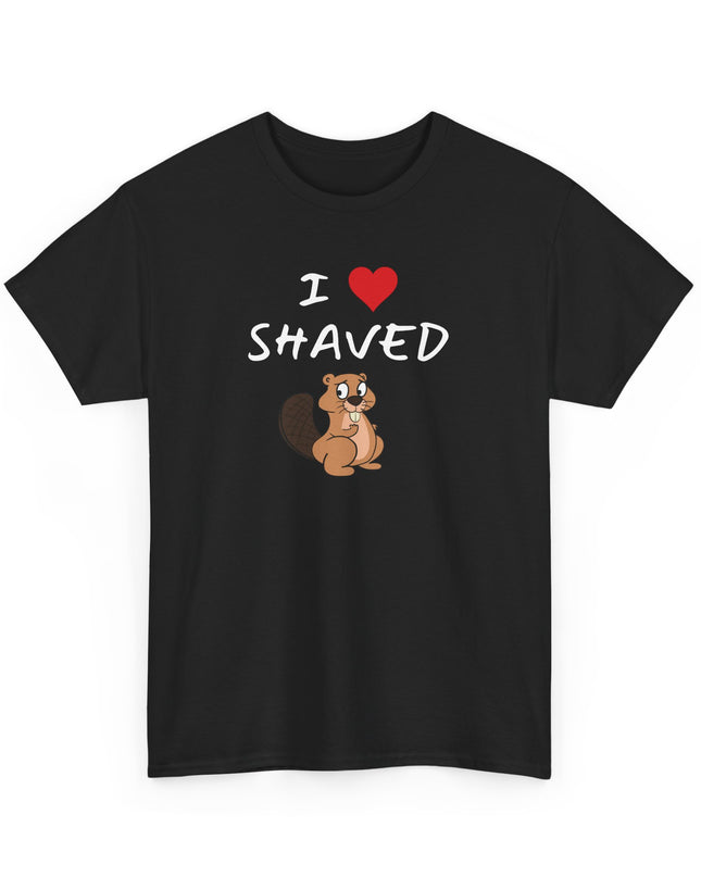 I Heart Shaved Beaver Tee, Adult Funny T-shirt, Beaver Joke Shirt, Humorous Novelty Graphic T-Shirt, Fun Inappropriate Shirt
