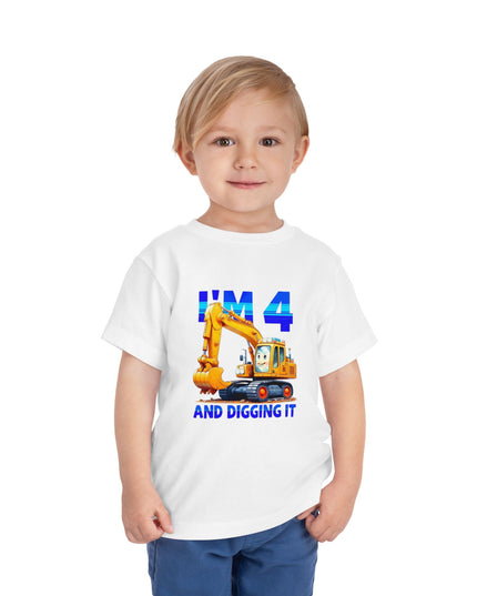 Kids 4 Year Old Birthday Shirt Gifts 4th Construction Birthday Kids Cotton Tee 4th Bday Shirt Fun Truck T-shirt Four