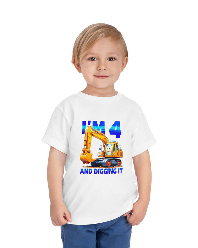 Kids 4 Year Old Birthday Shirt Gifts 4th Construction Birthday Kids Cotton Tee 4th Bday Shirt Fun Truck T-shirt Four