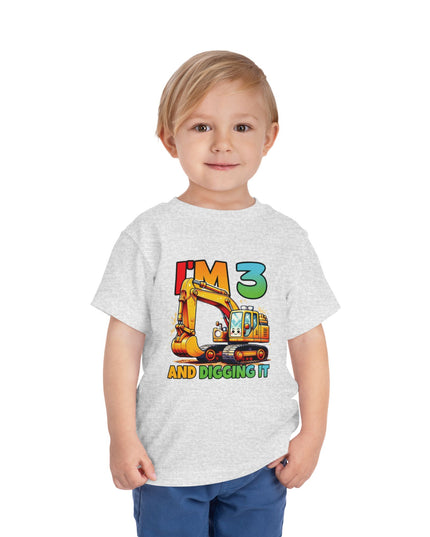 Kids Three Birthday Construction Boy 3 Years Old T-Shirt Kids Cotton Tee Birthday Shirt 3yrs old Truck Fun Birthday Kids