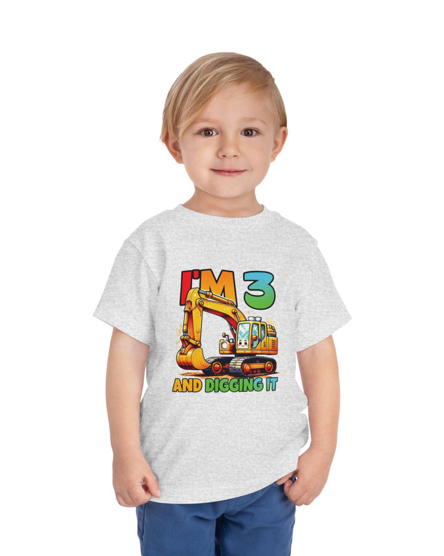 Kids Three Birthday Construction Boy 3 Years Old T-Shirt Kids Cotton Tee Birthday Shirt 3yrs old Truck Fun Birthday Kids