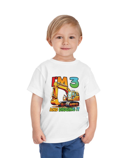 Kids Three Birthday Construction Boy 3 Years Old T-Shirt Kids Cotton Tee Birthday Shirt 3yrs old Truck Fun Birthday Kids