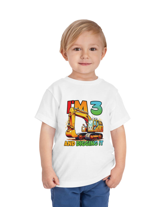 Kids Three Birthday Construction Boy 3 Years Old T-Shirt Kids Cotton Tee Birthday Shirt 3yrs old Truck Fun Birthday Kids