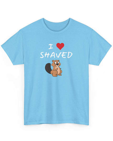 I Heart Shaved Beaver Tee, Adult Funny T-shirt, Beaver Joke Shirt, Humorous Novelty Graphic T-Shirt, Fun Inappropriate Shirt