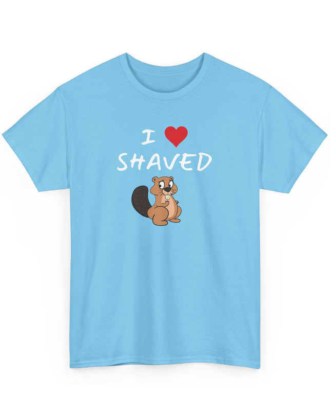 I Heart Shaved Beaver Tee, Adult Funny T-shirt, Beaver Joke Shirt, Humorous Novelty Graphic T-Shirt, Fun Inappropriate Shirt
