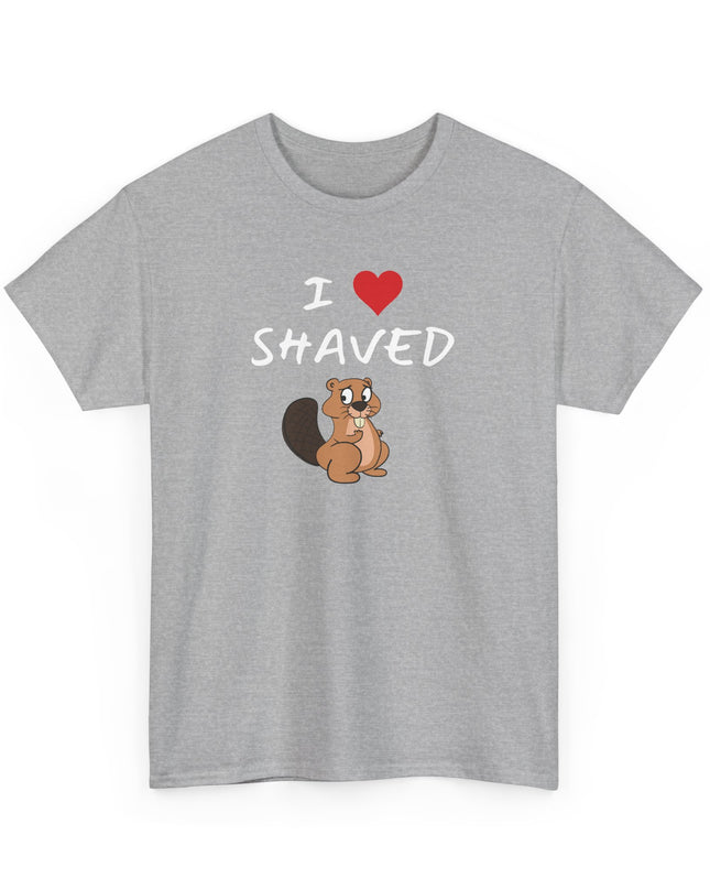 I Heart Shaved Beaver Tee, Adult Funny T-shirt, Beaver Joke Shirt, Humorous Novelty Graphic T-Shirt, Fun Inappropriate Shirt
