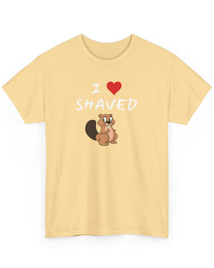 I Heart Shaved Beaver Tee, Adult Funny T-shirt, Beaver Joke Shirt, Humorous Novelty Graphic T-Shirt, Fun Inappropriate Shirt