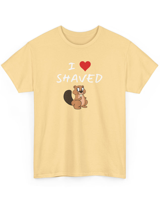 I Heart Shaved Beaver Tee, Adult Funny T-shirt, Beaver Joke Shirt, Humorous Novelty Graphic T-Shirt, Fun Inappropriate Shirt
