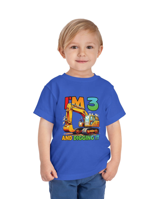 Kids Three Birthday Construction Boy 3 Years Old T-Shirt Kids Cotton Tee Birthday Shirt 3yrs old Truck Fun Birthday Kids