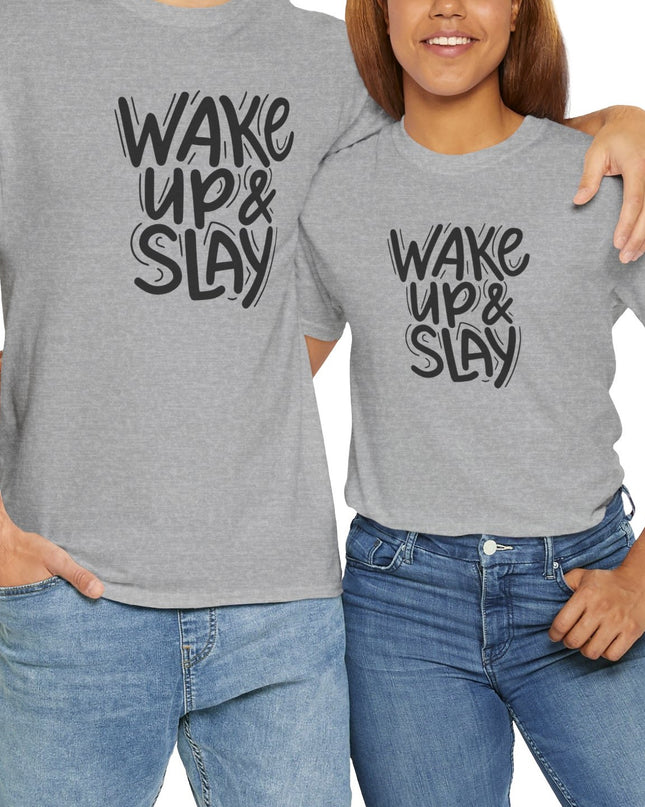 Wake Up Slay The Day T-Shirt Cool Graphic Motivational T-Shirt Crazy Shirt Funny Tee for Men Women Teens Novelty Tee