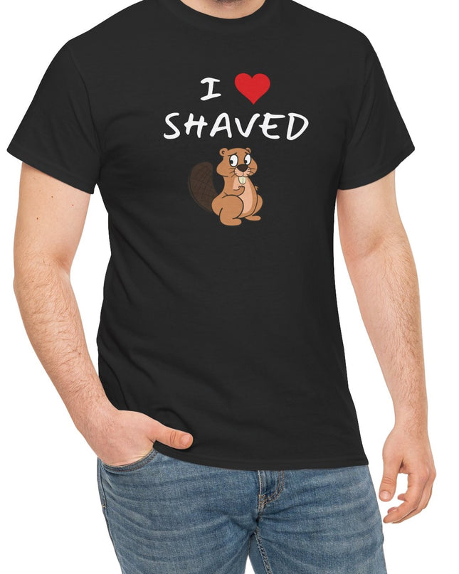 I Heart Shaved Beaver Tee, Adult Funny T-shirt, Beaver Joke Shirt, Humorous Novelty Graphic T-Shirt, Fun Inappropriate Shirt